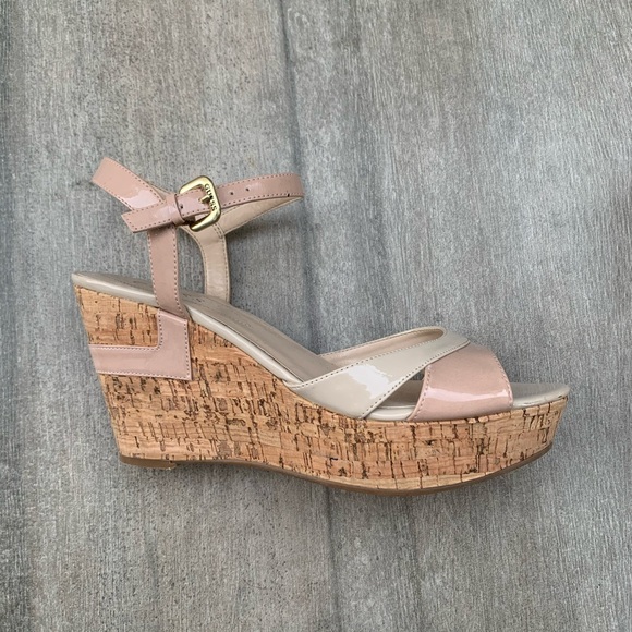 GUESS Nude Patent Leather Cork Platform Sandals - Picture 3 of 6